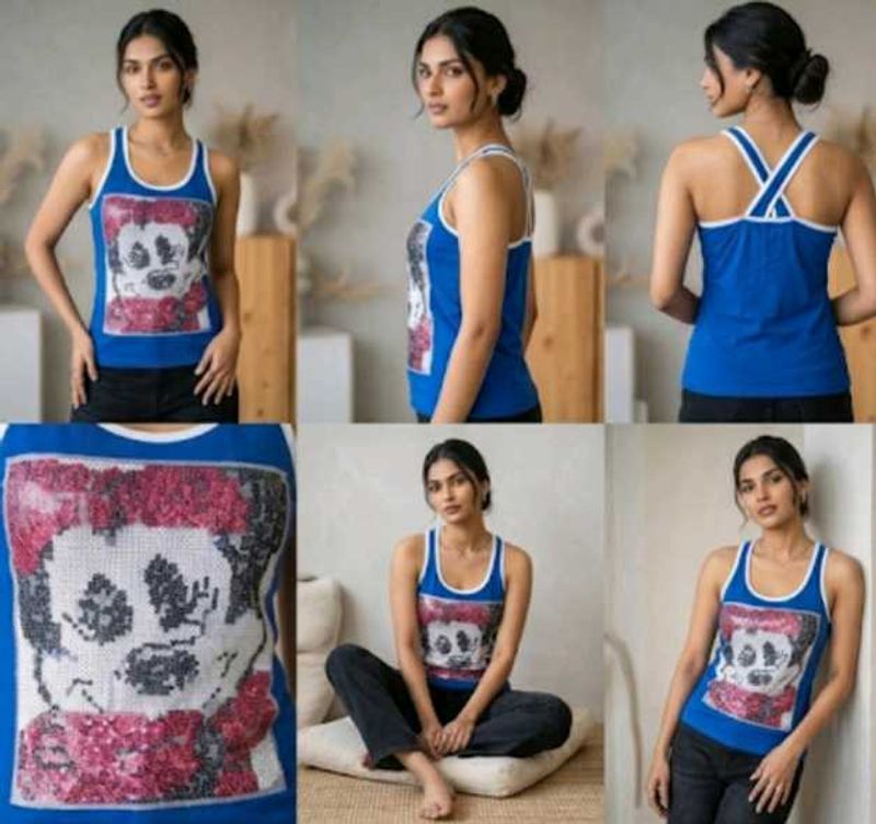 Sparkly Mickey Mouse Graphic Blue Tank Top