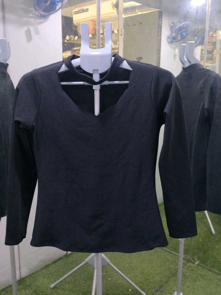 Chic Black Cut-Out Long Sleeve Top