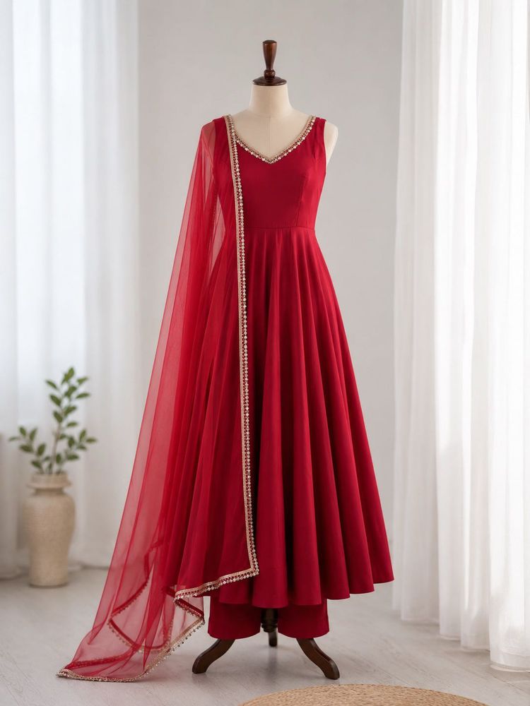 Red full flared suit set