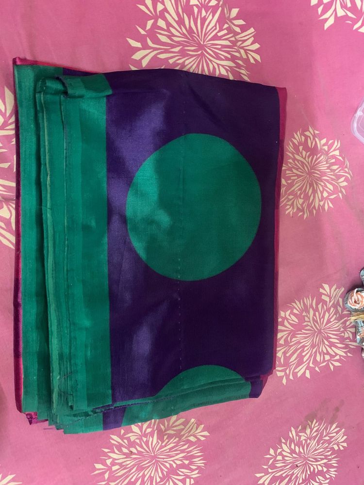 Purple &amp; Green Polka Dot Saree without blouse