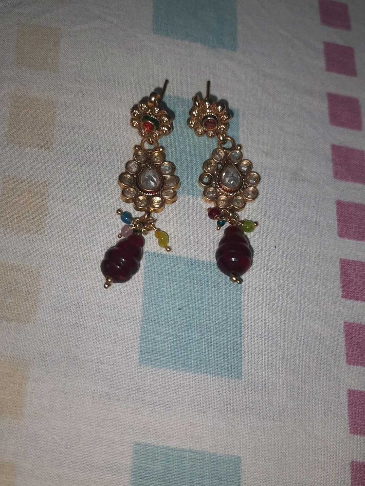 Elegant Drop Earrings with Red Beads