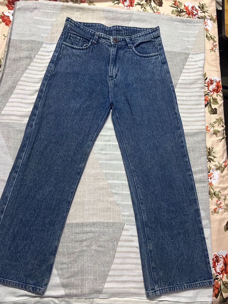 Blue Wide Leg Denim Jeans