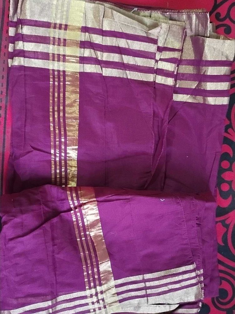 38.Purple Saree with Gold Stripes