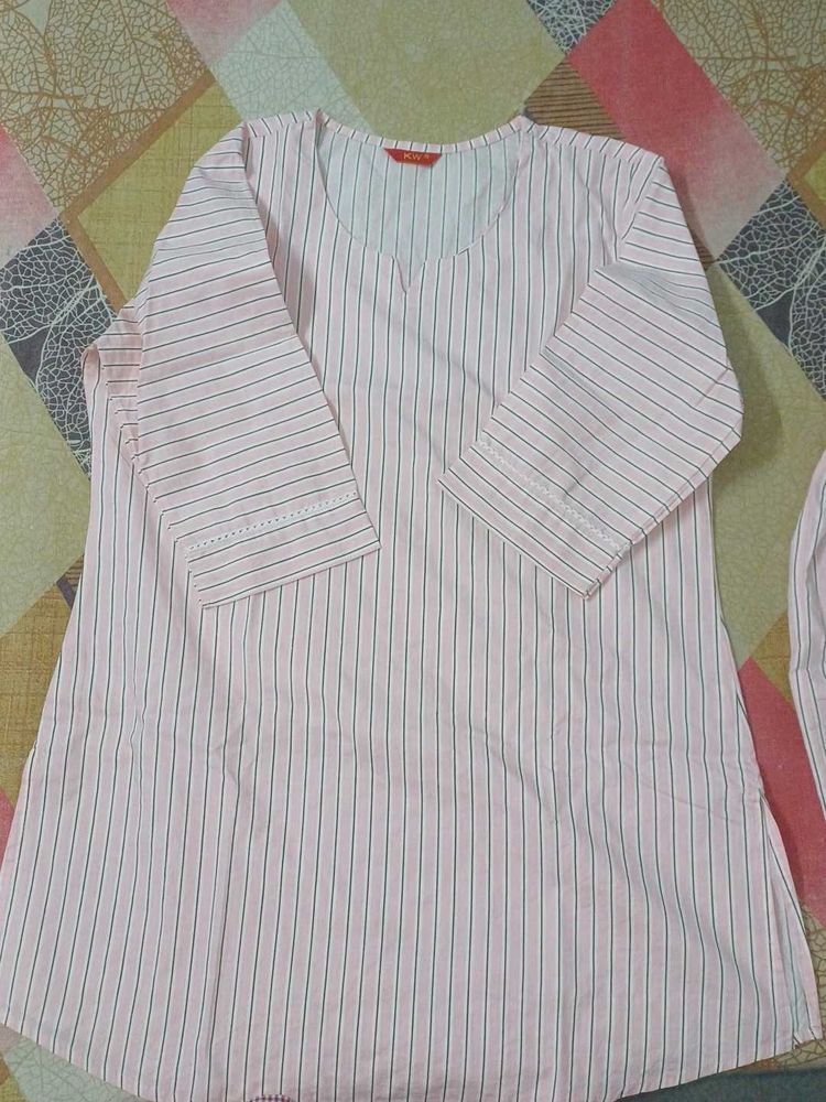 Pink Striped Cotton Kurta