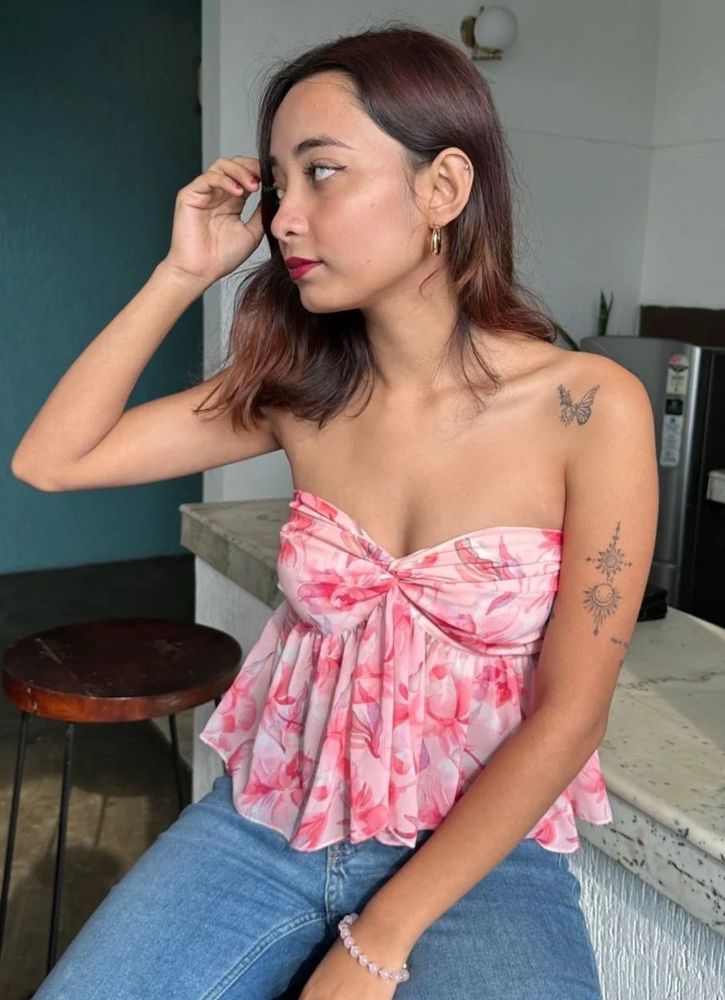 Chic Floral Print Strapless Top- Lazo Store