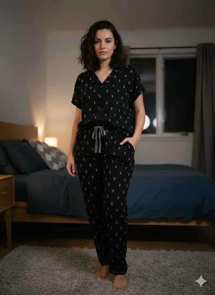 Comfy Black Printed Pajama Set