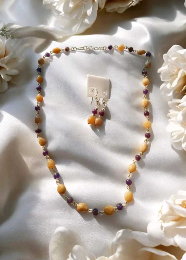 Natural Crystal Necklace With Earrings + Freebie