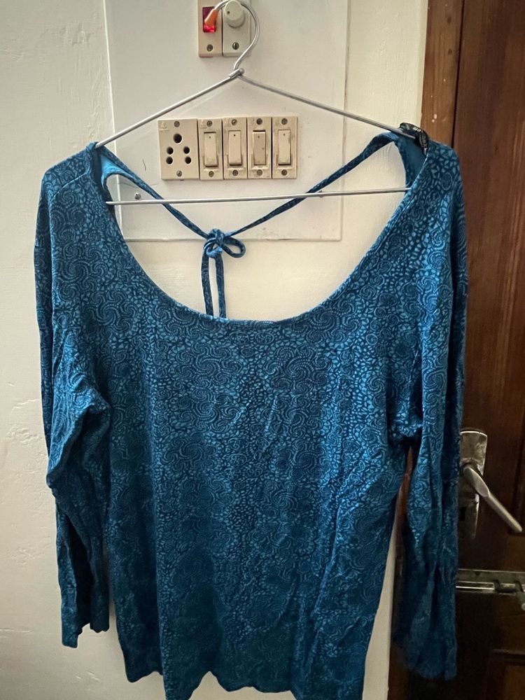 Teal Blue Printed Long Sleeve Top( Same Back Dsgn)