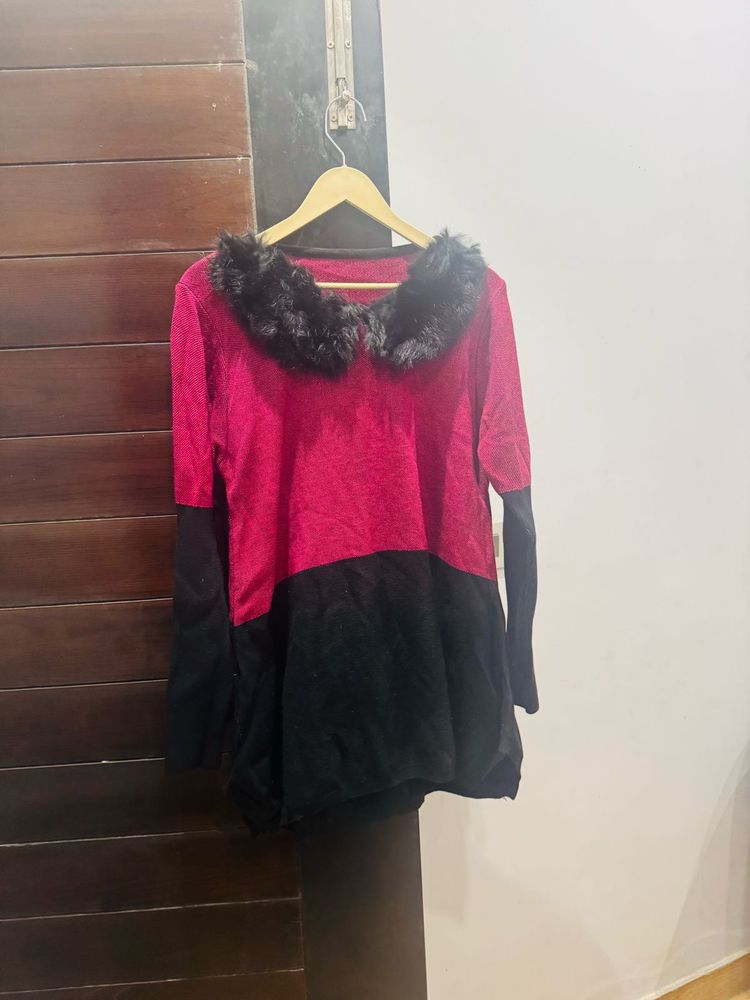 Pink Fur Collar Top