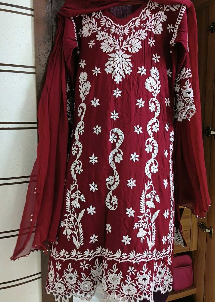 Premium rayon cutwork chikankari suit