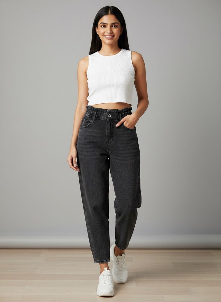 Stylish Washed Black Mom Jeans