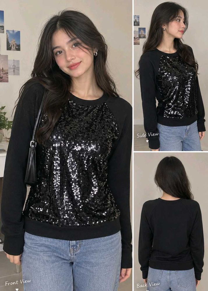 Sparkly Sequin Black Long Sleeve Top