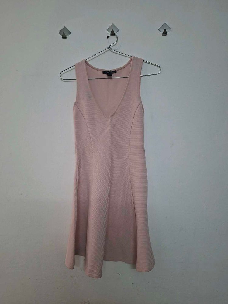 Pale Pink Textured A-Line Dress