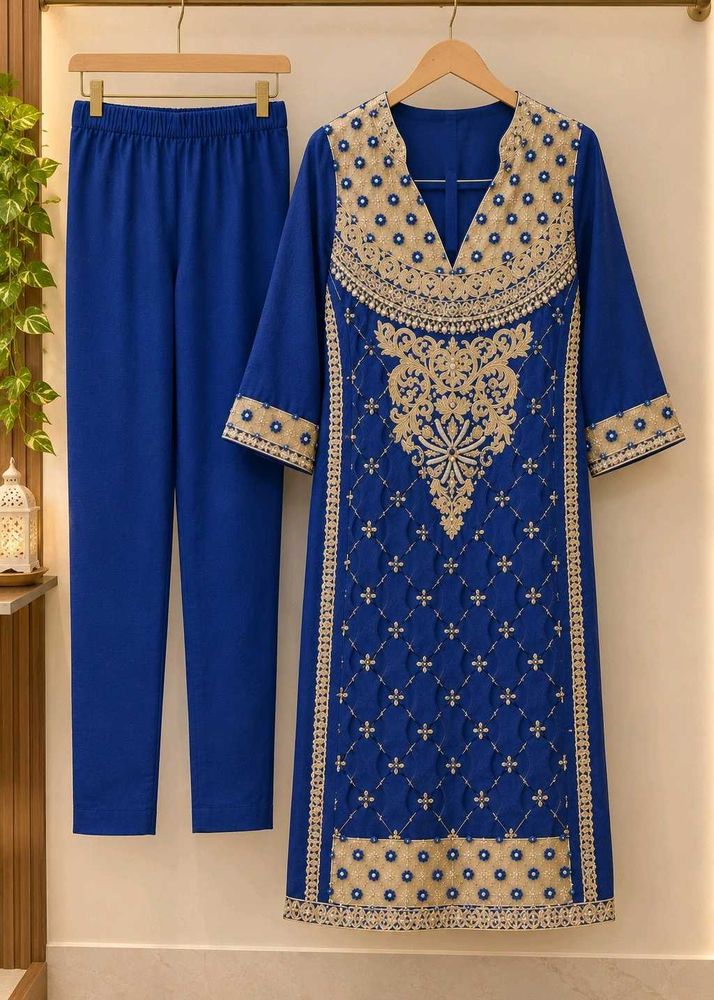 Elegant Embroidered Blue Kurta Set