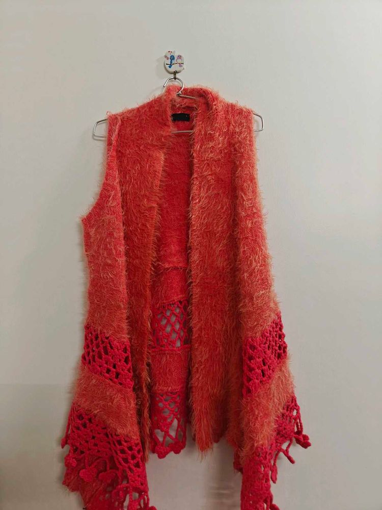Vibrant Fuzzy Crochet Shrug - free size