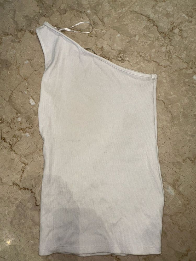 White One Shoulder Tank Top