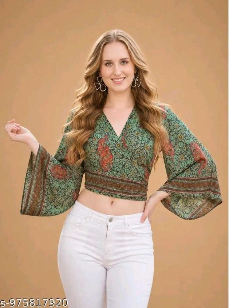 Boho Bell Sleeve Wrap Crop Top