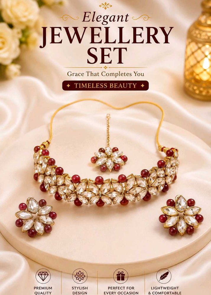 Elegant Red &amp; White Kundan Jewellery Set