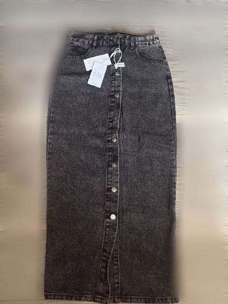 Washed Black Denim Maxi Skirt