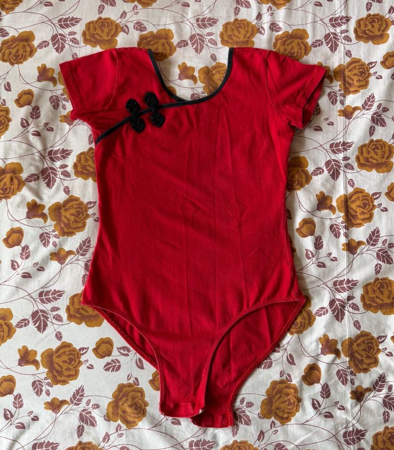 Red Bodysuit top with Black Accents