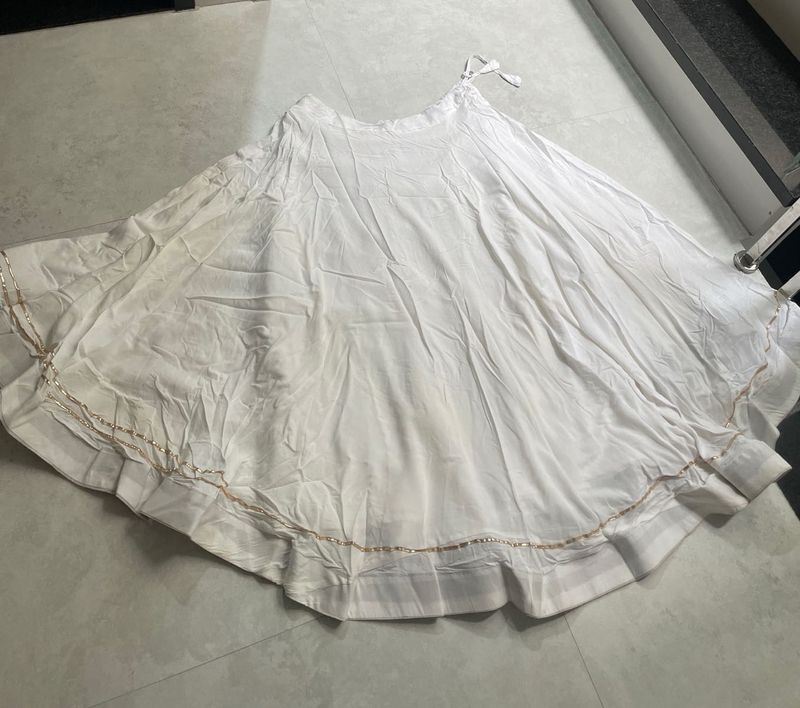 White Ethnic Skirt with Gold Trim