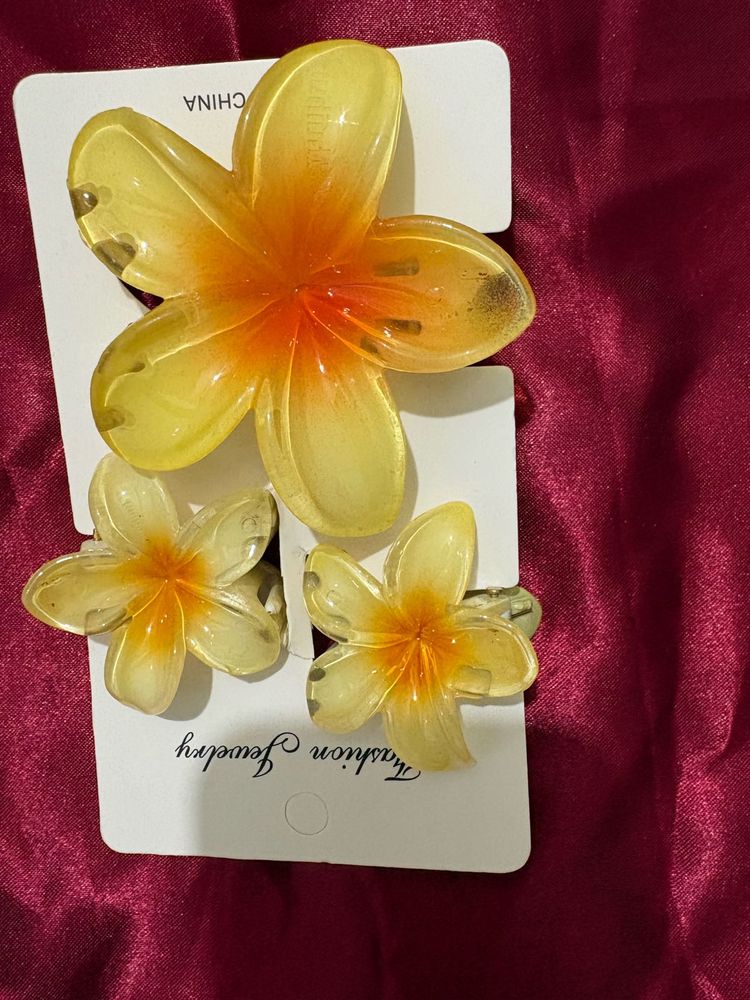 Floral Hair Clip Set - Tropical Yellow