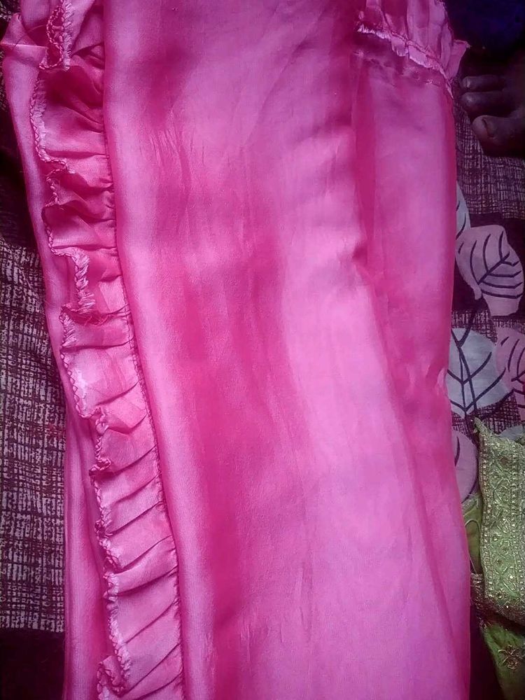 Stunning Pink Saree with Ruffled Border