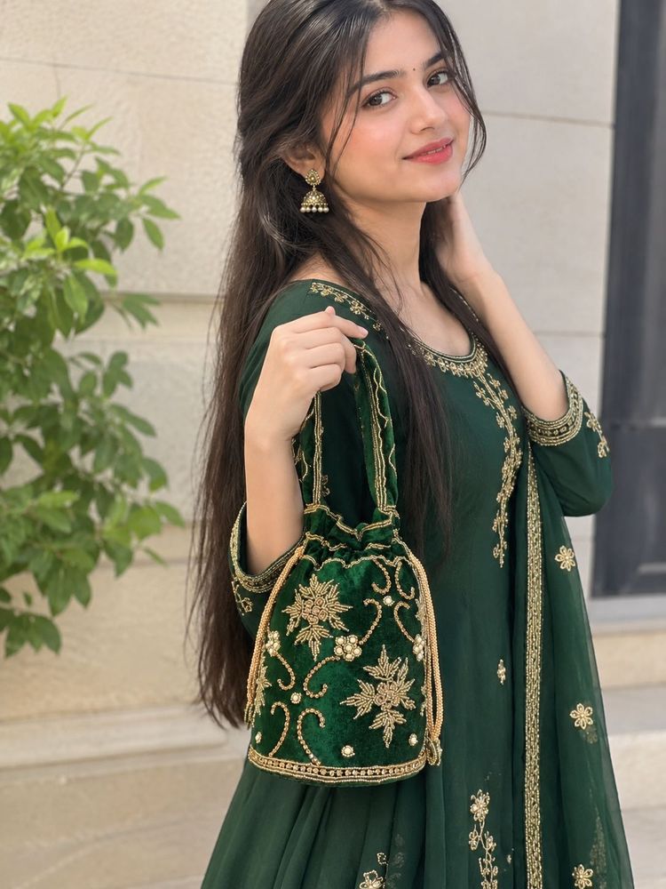 Emerald Green Embroidered Potli Bag