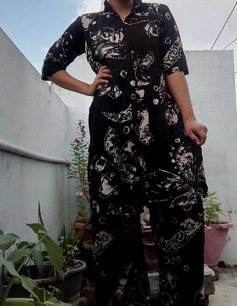 Black Printed Kurta and Palazzo Set