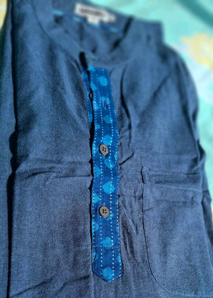 Blue Button-Up with Polka Dot Accent