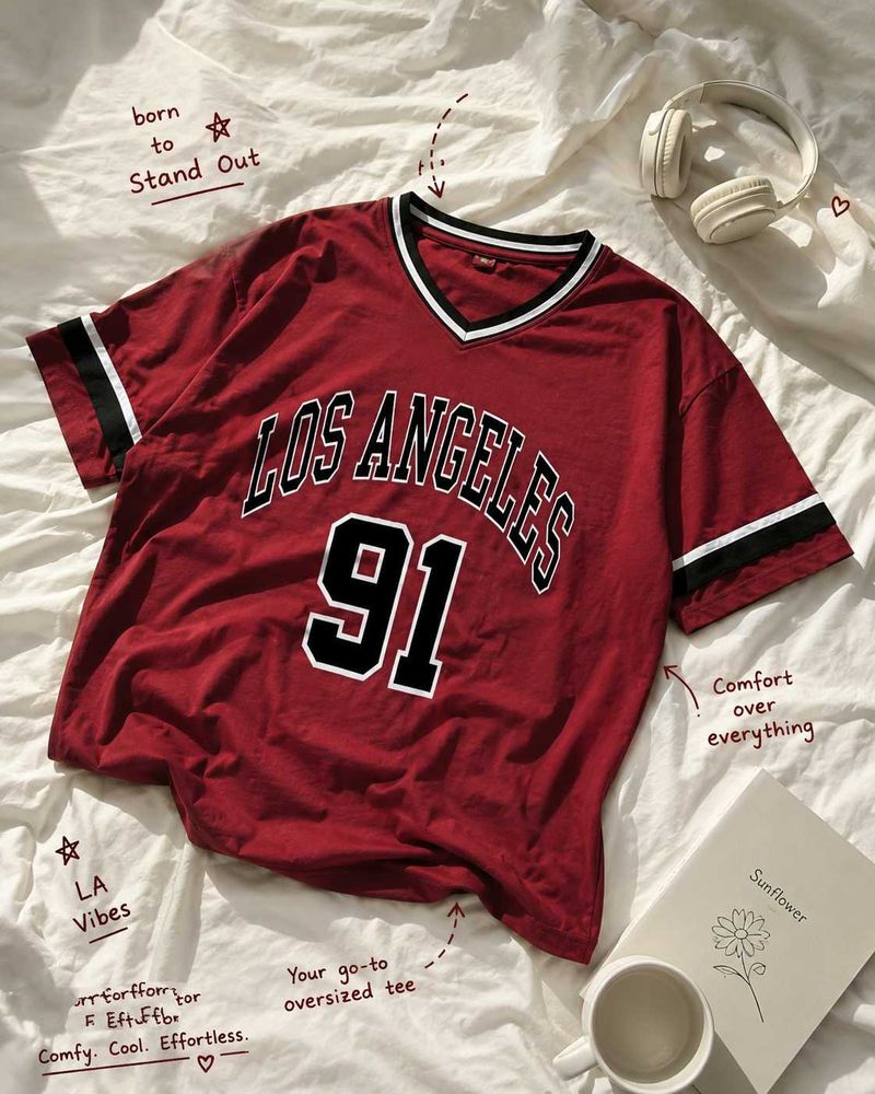Red "Los Angeles 91" Oversized Tee