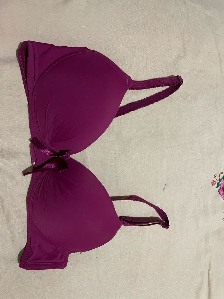 Purple Padded Bra with Bow Detail