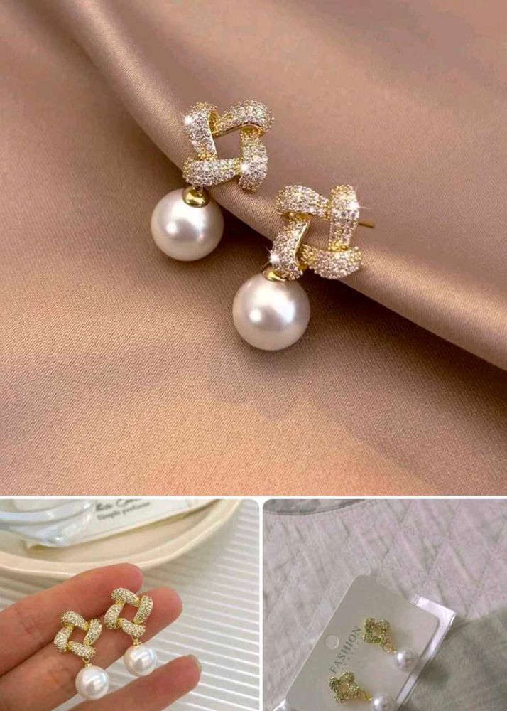 Elegant Pearl &amp; Crystal Stud Earrings