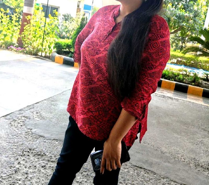 Stylish Red Geometric Print Kurta