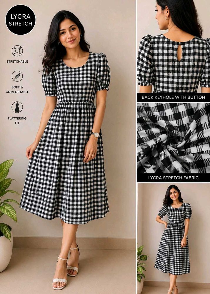 Gingham Puff Sleeve Midi Dress