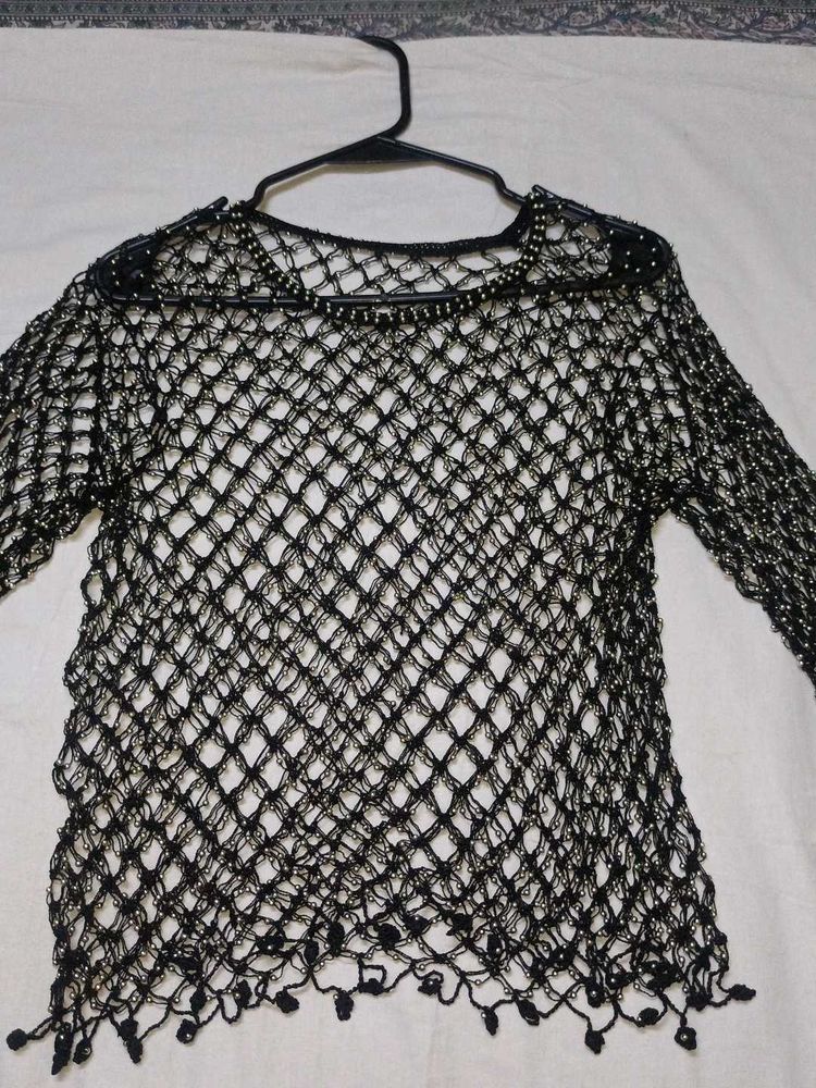 Beaded Net Crop Top