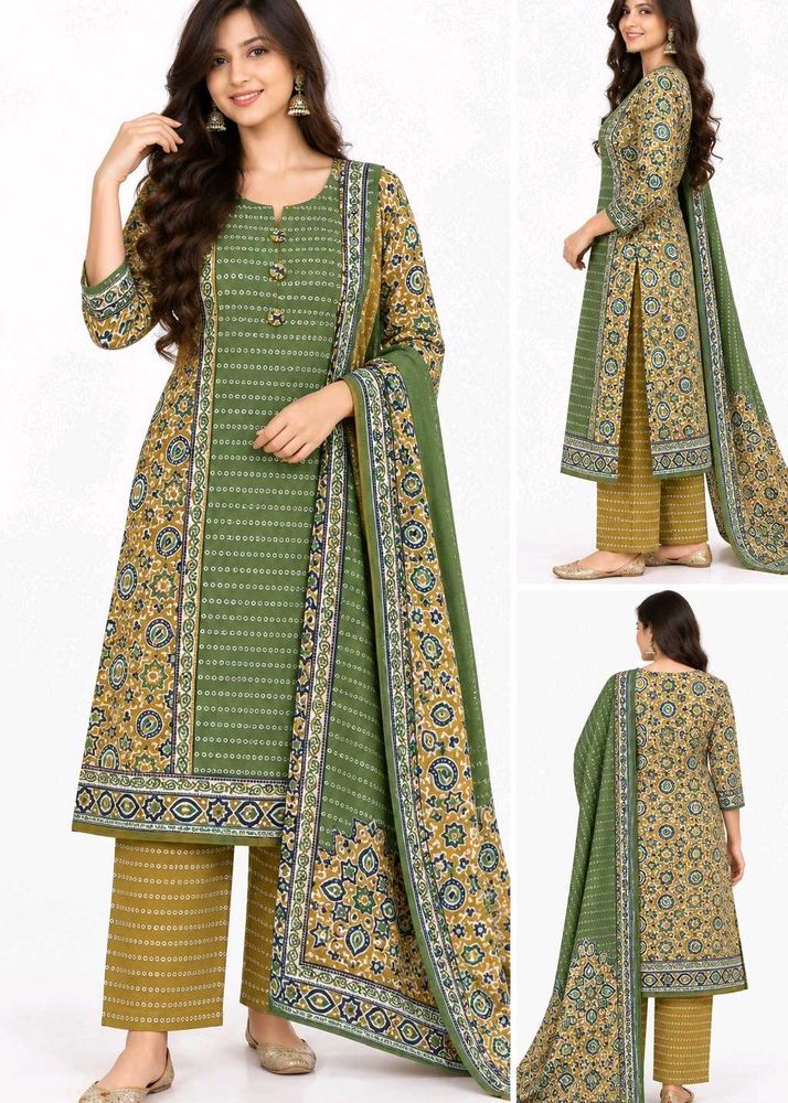 Elegant Printed Kurta Set with Dupatta(unstitched)