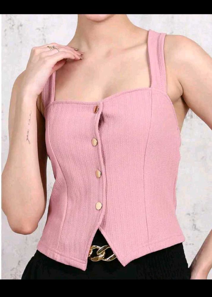 SHEIN BRANDED Pink Button-Up Tank Top