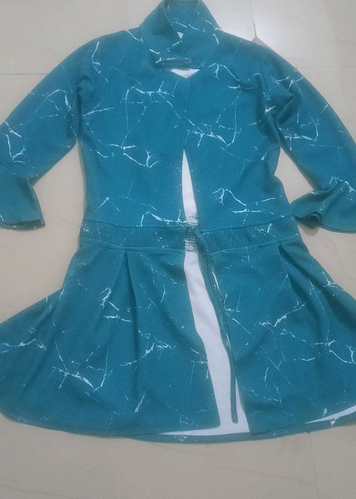 Teal Marble Print Midi Dress
