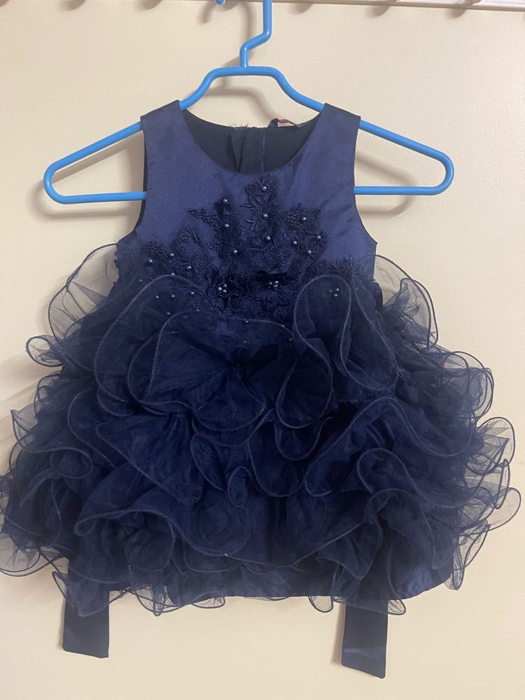 Navy Blue Ruffle Dress For 2-3 Yrs