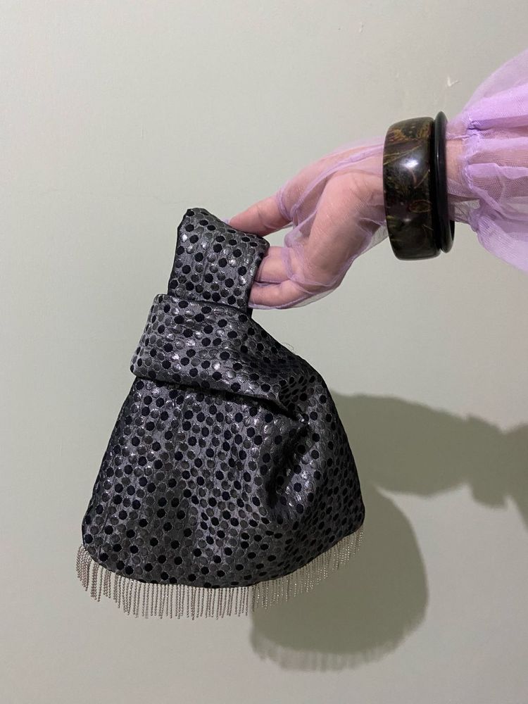 Black &amp; Silver Polka Putli Bag