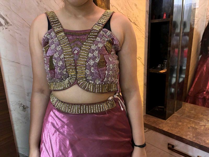 purple lengha with heavy blouse and dupatta