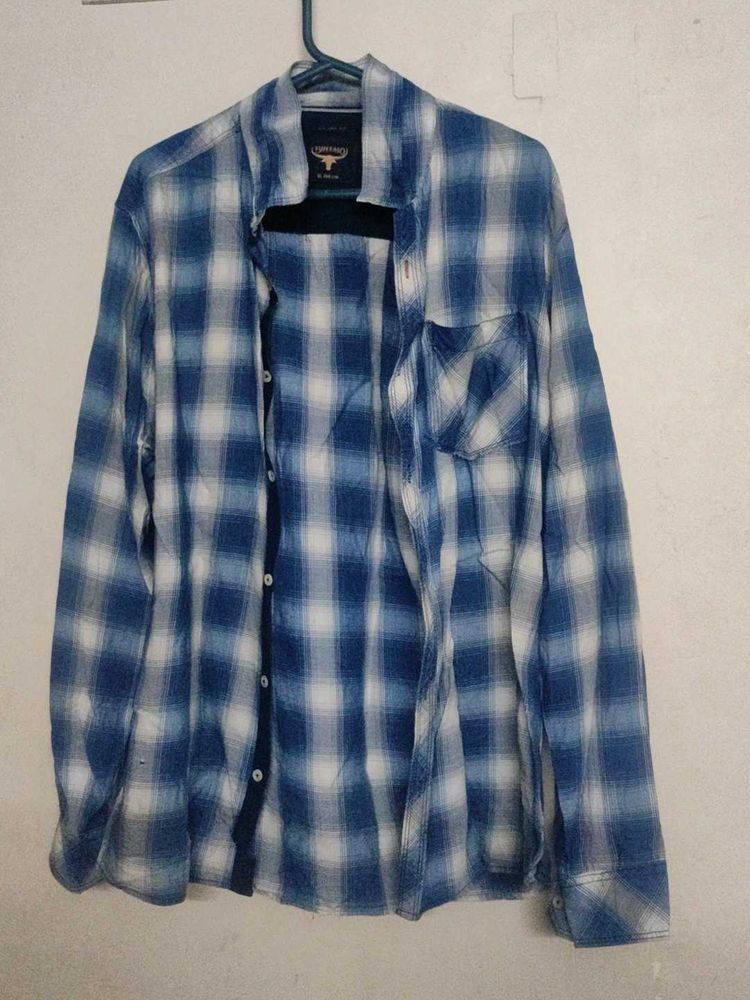 Men's Blue Plaid Button-Up Shirt