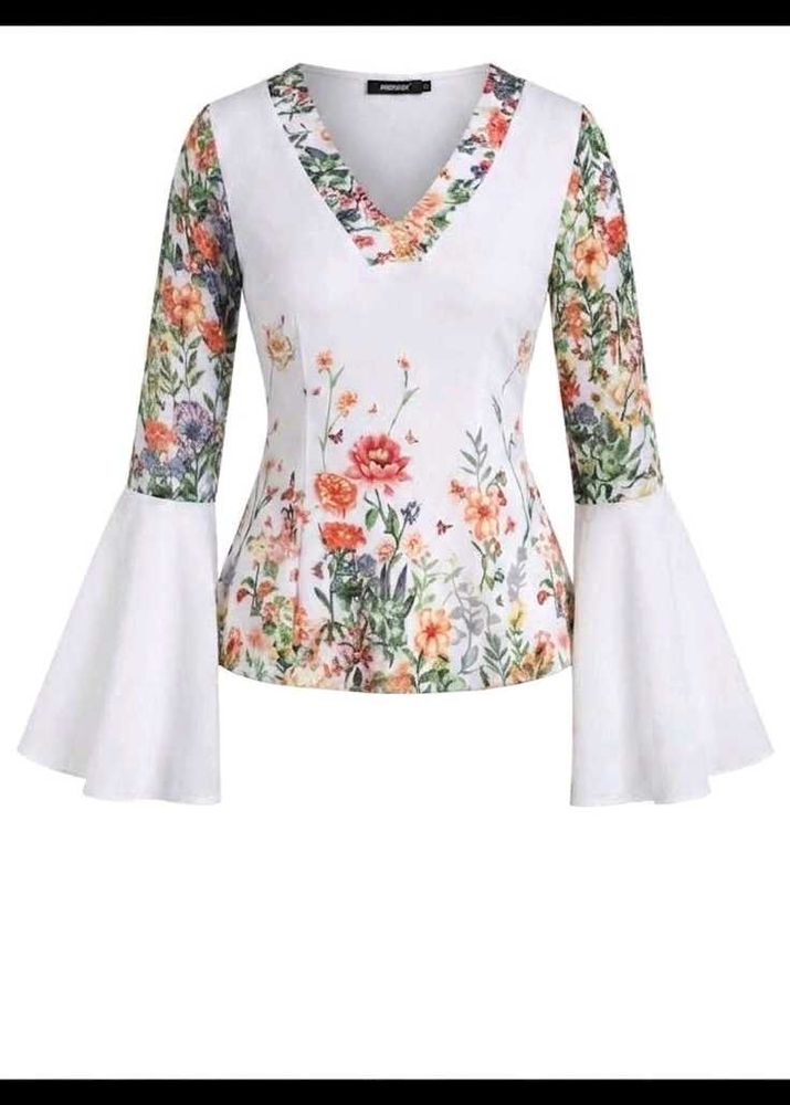 Boho Floral Bell Sleeve Short Kurti