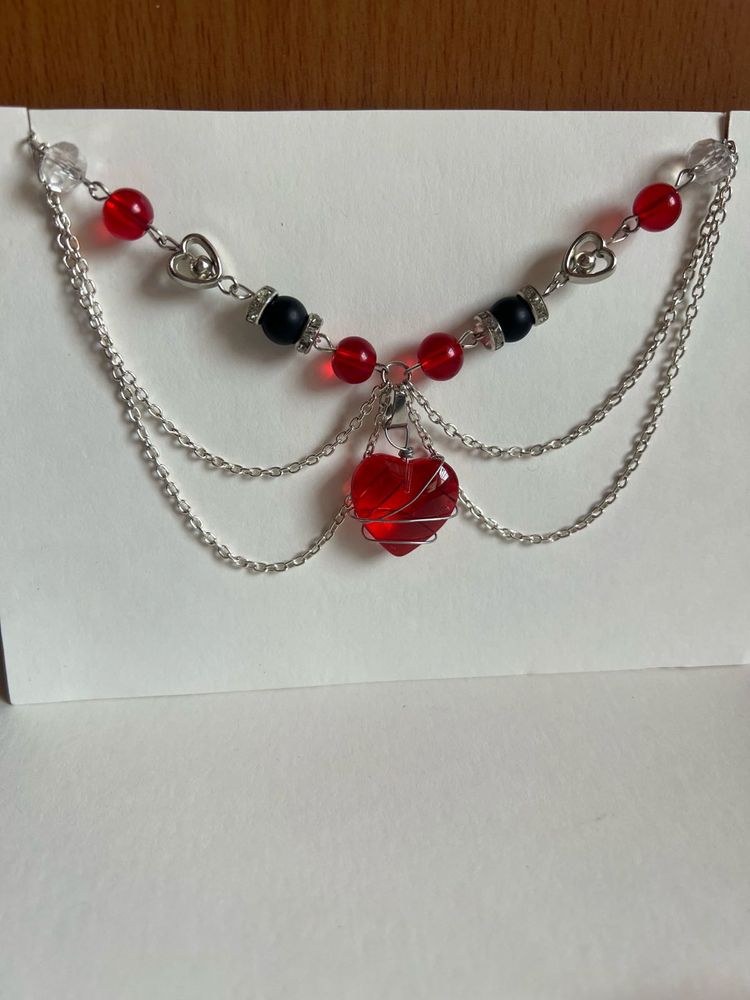 Red Heart Charm Layered Necklace