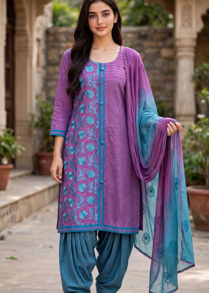 Beautiful Purple &amp; Teal Kurta Set