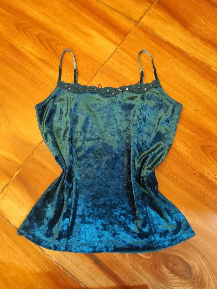 Mermaidcore sea green velvet sequin cami