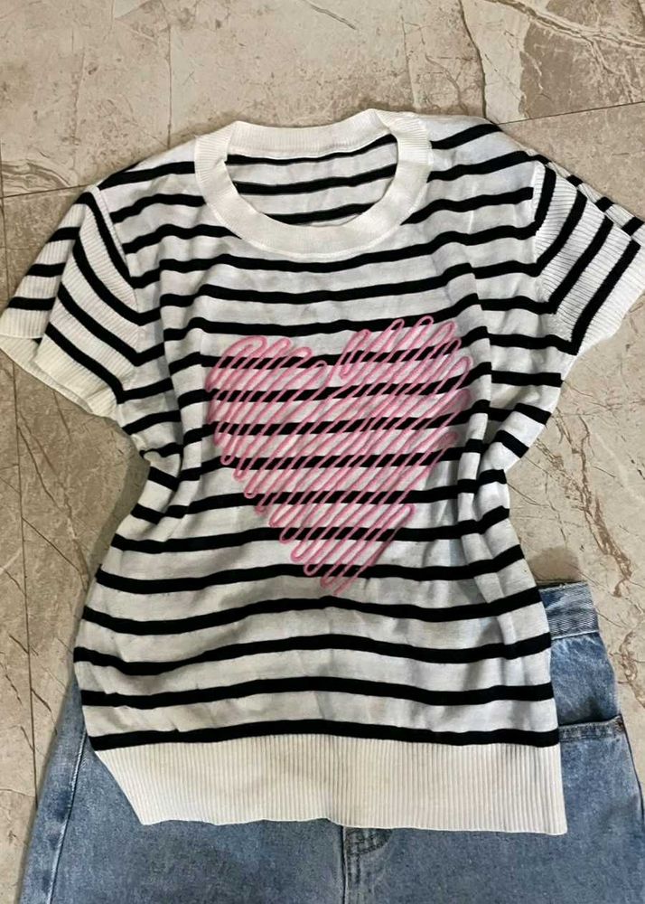 Striped Heart Knit Top