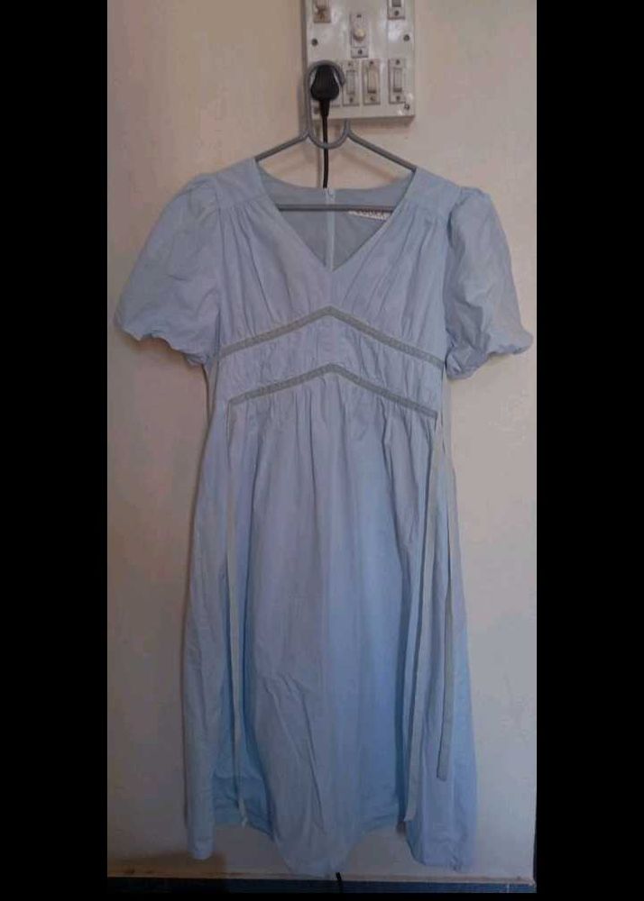 Light Blue Puff Sleeve Midi Dress