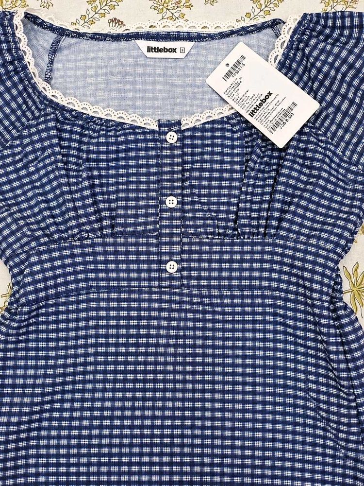 Casual Blue Gingham Top